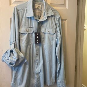 NWT! Mens PONCHO Slim Fit VENTED Adj Sleeve BLUE SHIRT ~ Size XL / X LARGE